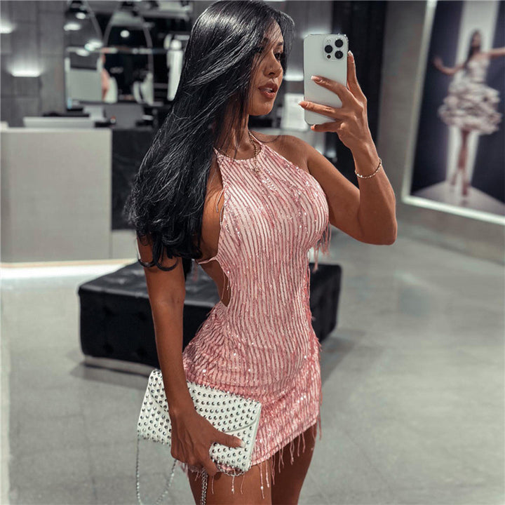 Dame Glamourøst Mini-Kjole med forførelse Pailletter og Cut-Out-Detaljer Stilla