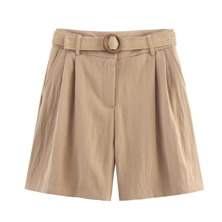 Dame elegante shorts med bred, flettet bælte Skovae