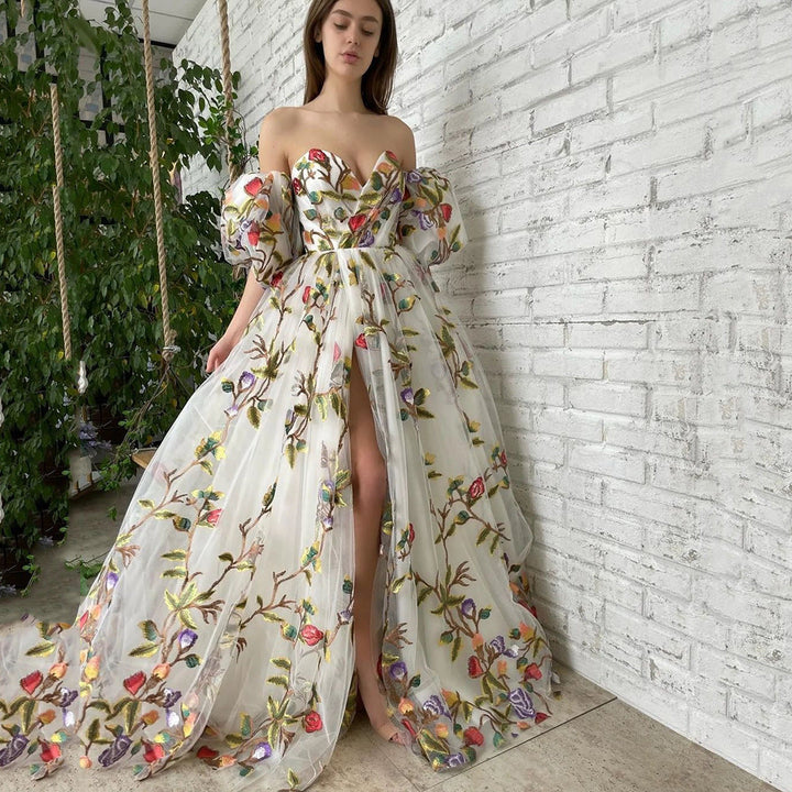 Stilla | Elegant Broderet Mesh Lang Nederdel
