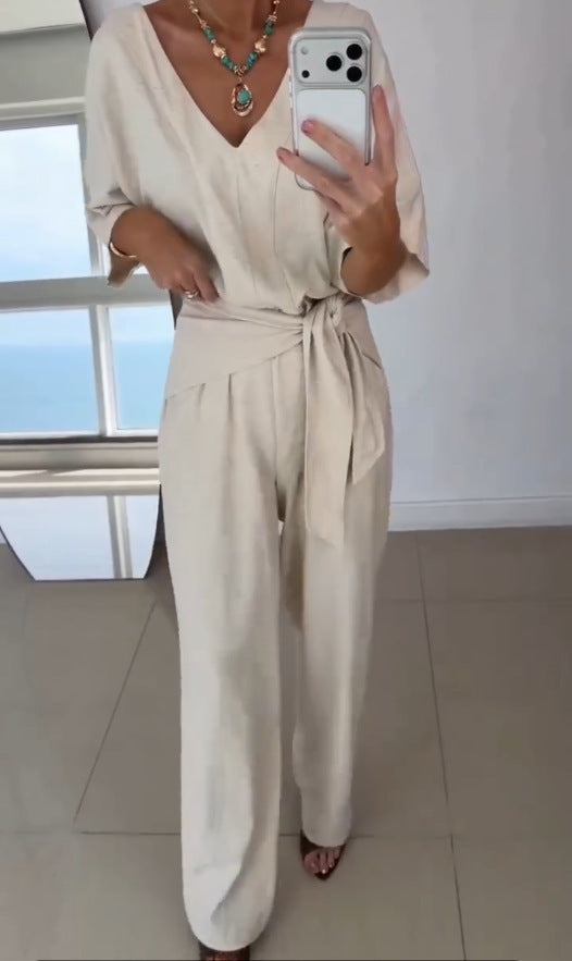 Kvinder Elegant Jumpsuit med Skræddersyet Snit og Dækningsbælte Skovae