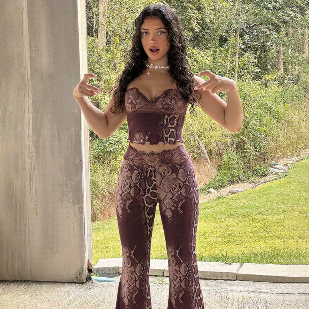 Dame Erotik Jumpsuit med leopardmønster og spidse stropper Skovae