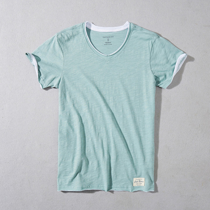 Herrer V-hals T-shirt med kontrasterende ærmekanter Stilla