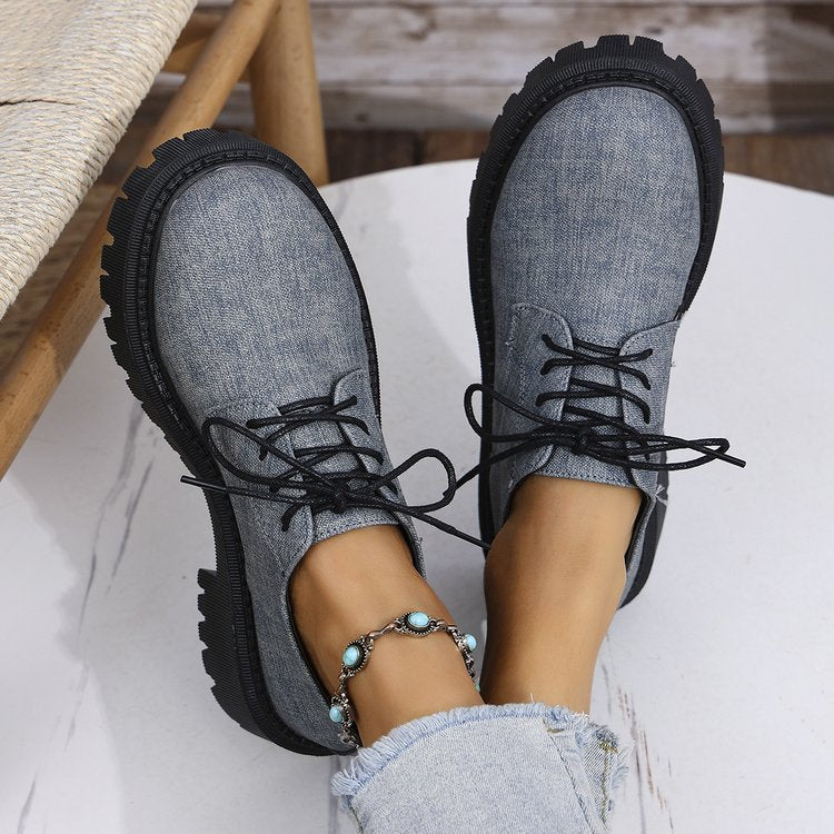 Dame snørrestøvler med skridsikkert gummisål og moderigtigt denim-overmateriale Stilla