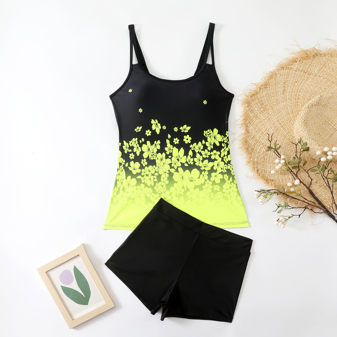 Dame Sporty Tankini-sæt med blomster-top og shorts Skovae