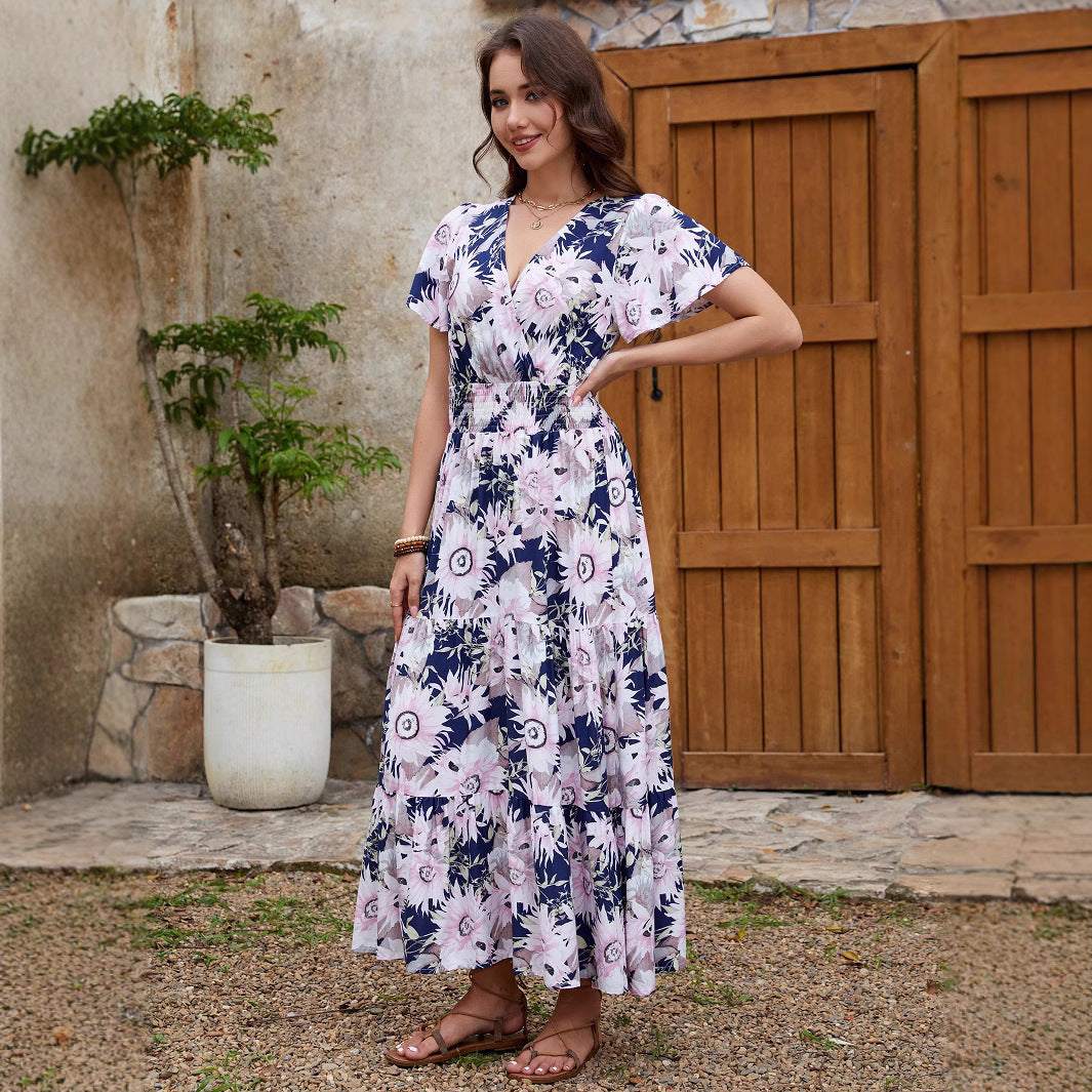 Dame Blomster Wrap Maxi Kjole Stilla
