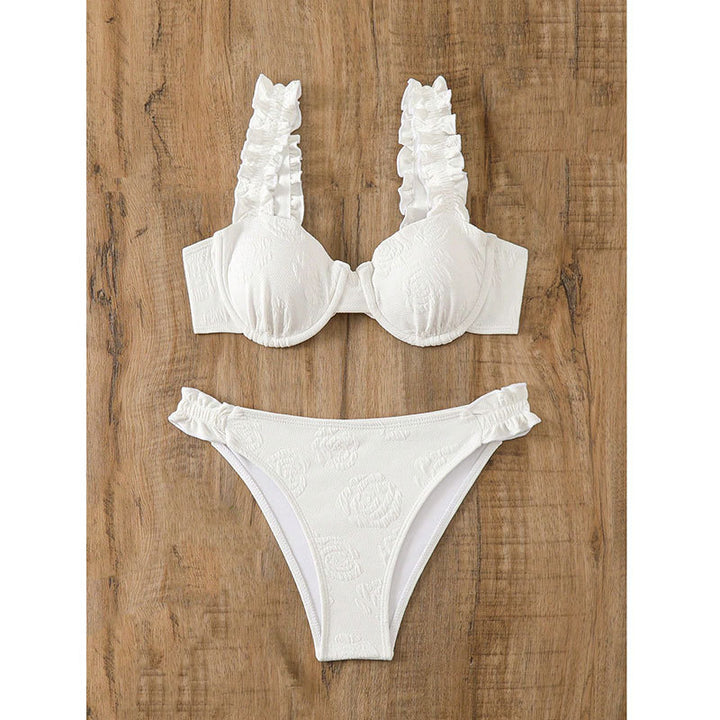 Dame Bikini-sæt med legende flæsedesign og høj kvalitet blomsterbroderi Stilla