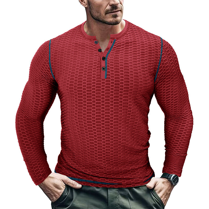 Herrer Langærmet Henley Skjorte med struktureret Design Stilla