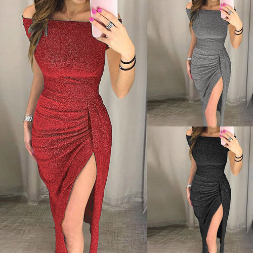Stilla | Glitrende Bodycon Slå Af-Shoulder Kjole