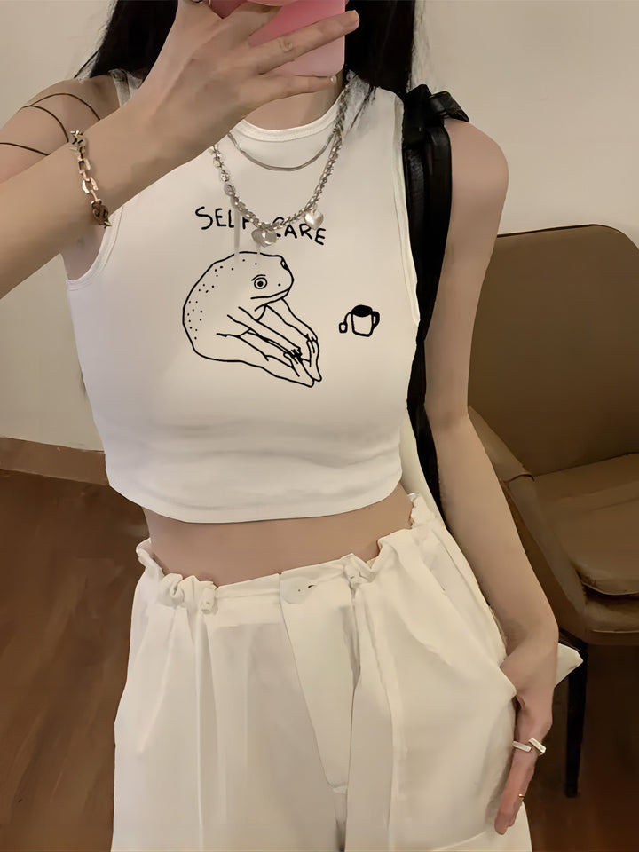 Dame Crop-Top med kreativ tekst og afslappet snit Skovae