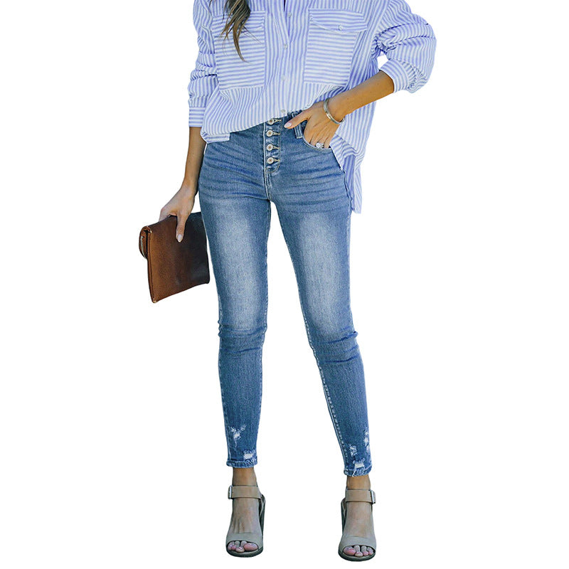 Dame Skinny-jeans i vintage-look med iøjnefaldende brugte effekter Stilla