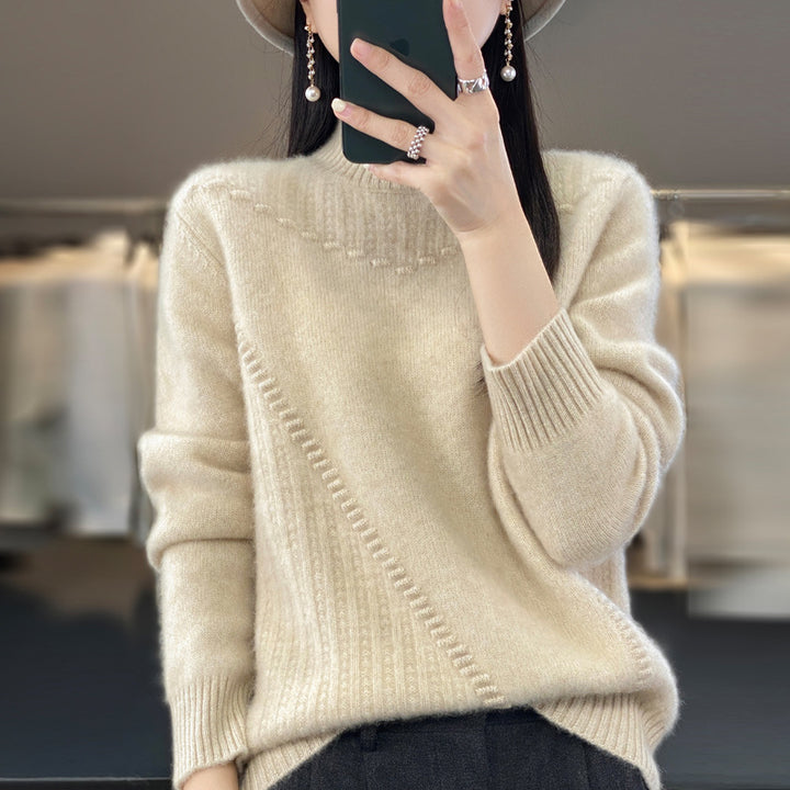 Kvinders strik sweater med struktureret krave og asymmetrisk snit Stilla