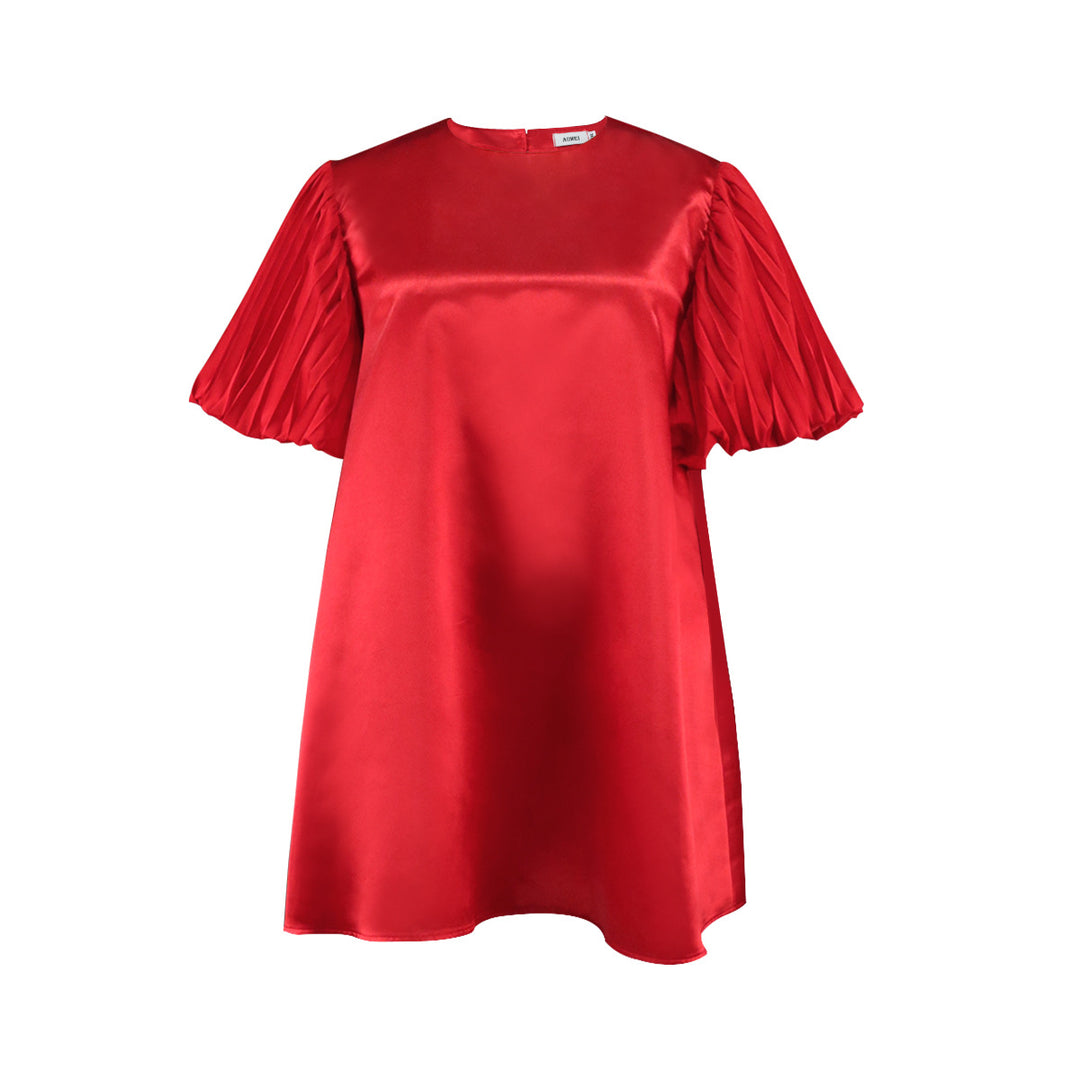 Dame eksklusiv satin kjole med elegant flæsekant Skovae