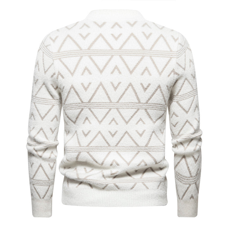 Herrer geometrisk mønstret ståkravepullover Stilla