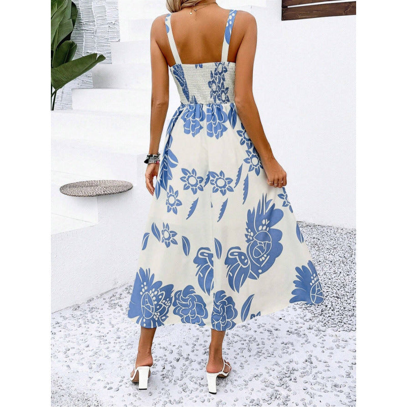 Femme Tribal Print Maxi Kjole med justerbare stropper Stilla