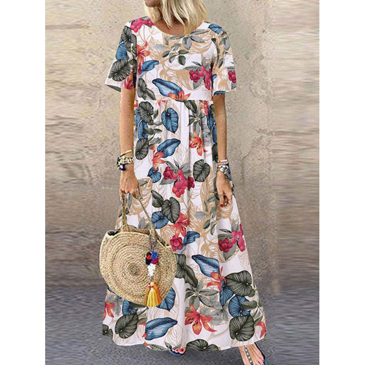 Stilla | Casual Kvinder Vintage Blomsterprint Løs Kort Ærme