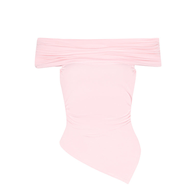 Dame Off-Shoulder Blusenshirt med asymmetrisk søm og rynk Skovae
