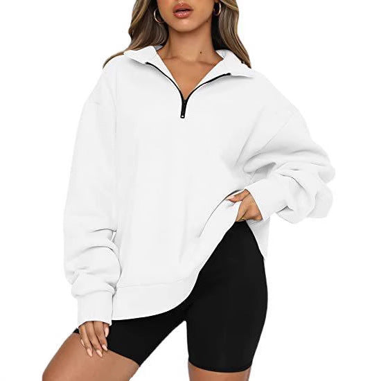 Dame Bekvem Oversized Pullover med Lynlås Stilla