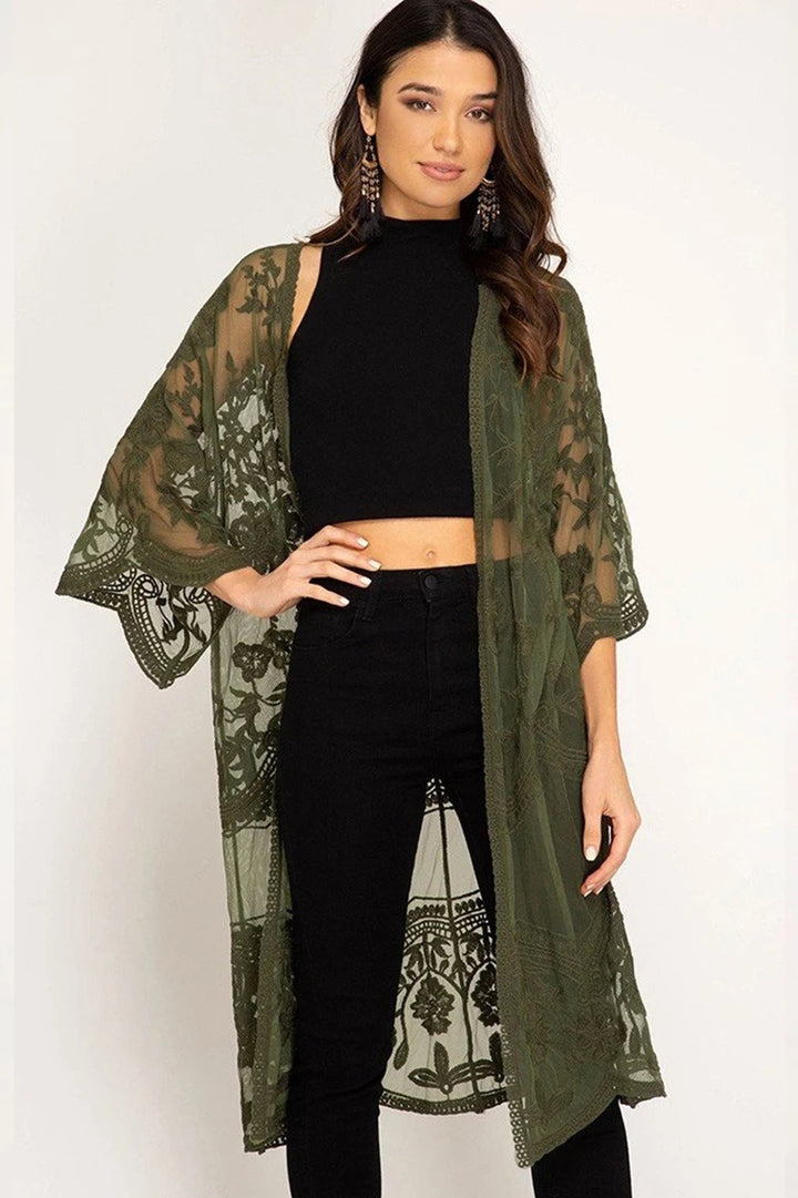 Dame Smart Hæklet Kimono med frynsede Detaljer Stilla