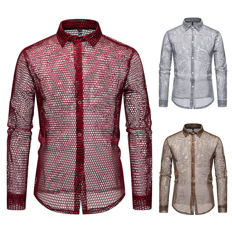 Herrer-Mesh-Overlay-Skjorte Stilla
