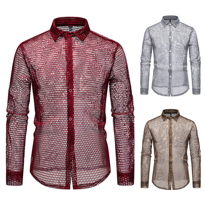 Herrer-Mesh-Overlay-Skjorte Stilla