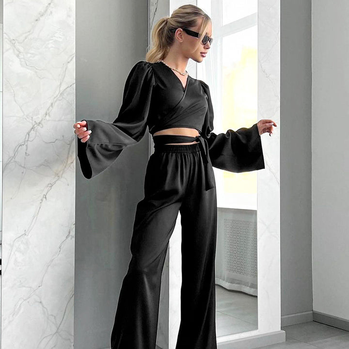 Dame elegant cropped-top med bred ærme og elastisk bund Stilla