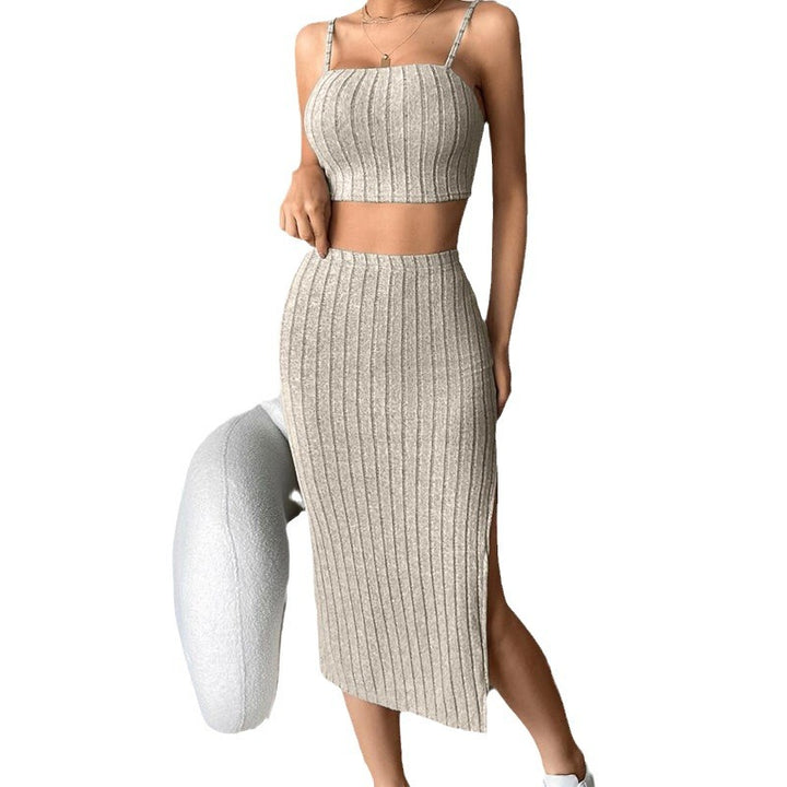 Dame Strik Crop-Top og Midi-Nederdel Sæt Stilla