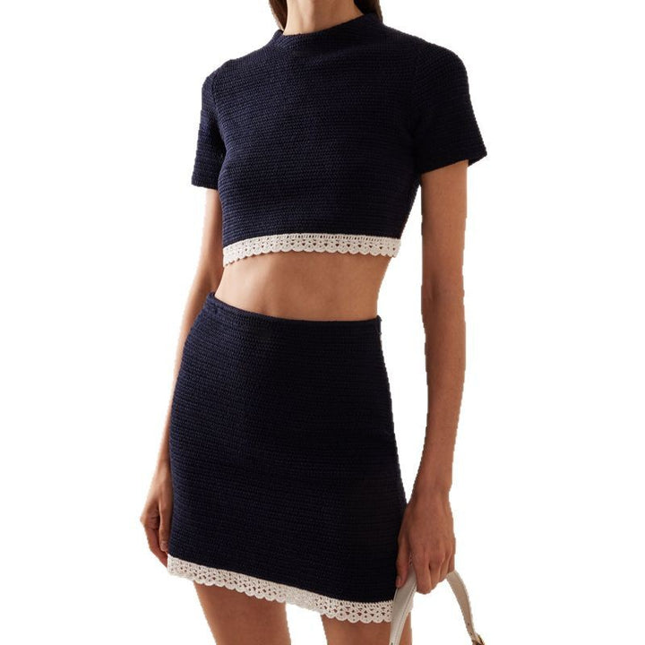 Dame moderigtigt Cropped Top og Nederdel Sæt med dekorative Spids Detaljer Stilla