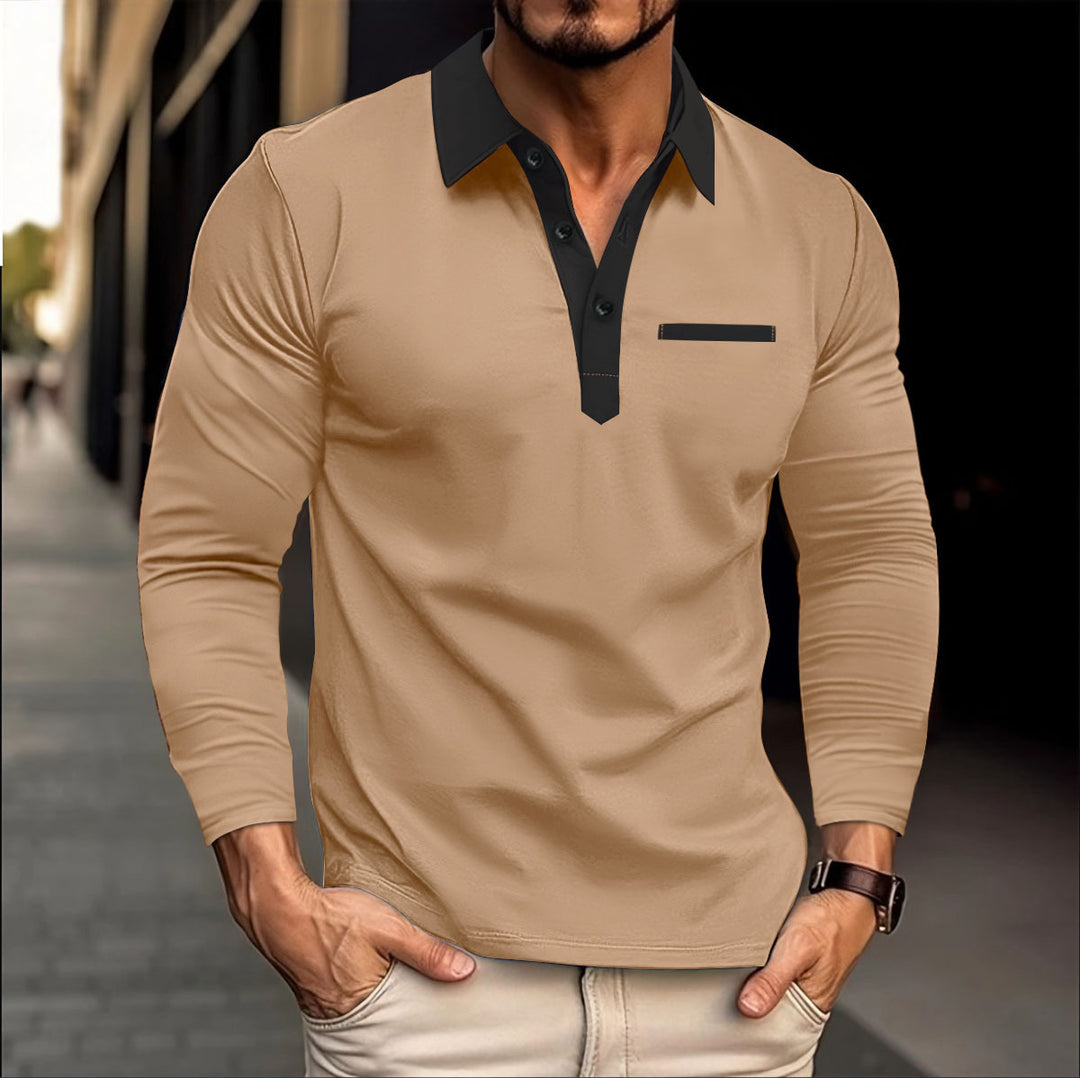 Herre Langærmet Poloshirt med moderne krave og praktisk brystlomme Stilla
