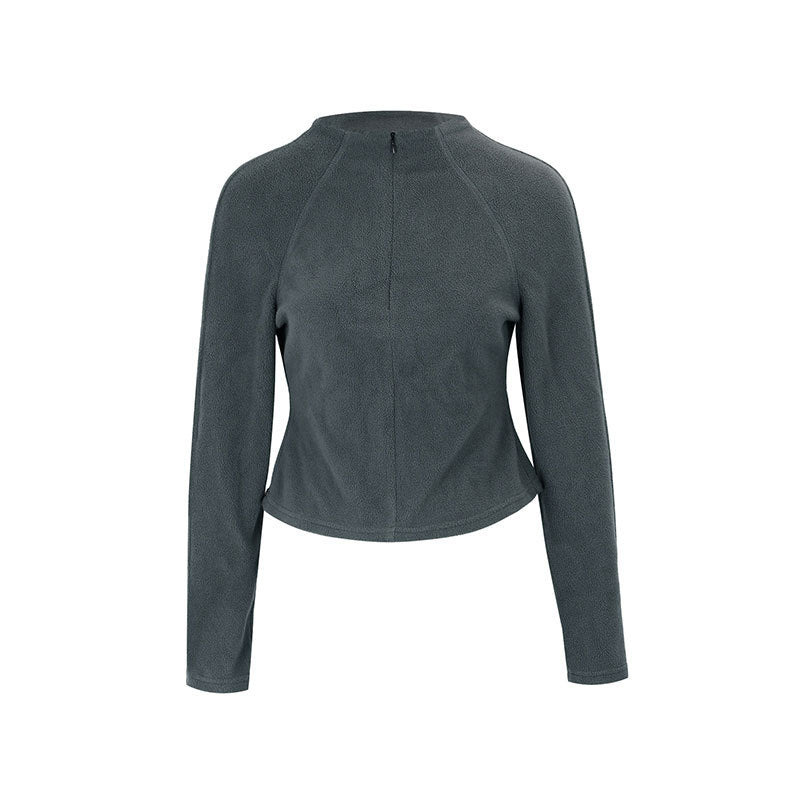 Dame sporty fleece top med høj krave og lynlås Skovae