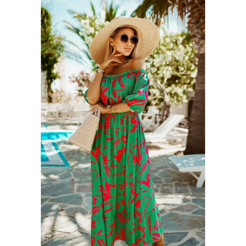 Dame Off-Shoulder Maxi-kjole med livligt blomster mønster Stilla