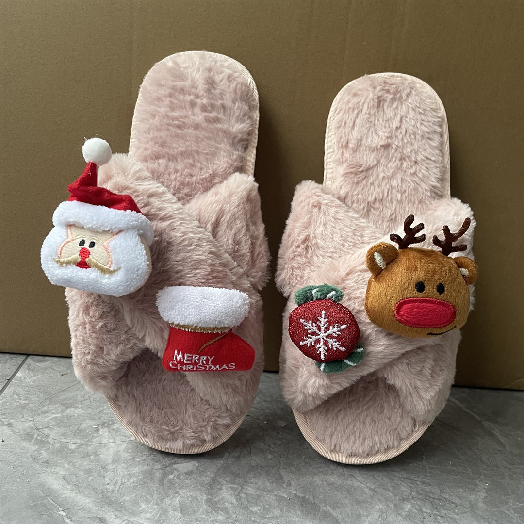 Dame fluffy pantofler med festligt julemotiv Stilla