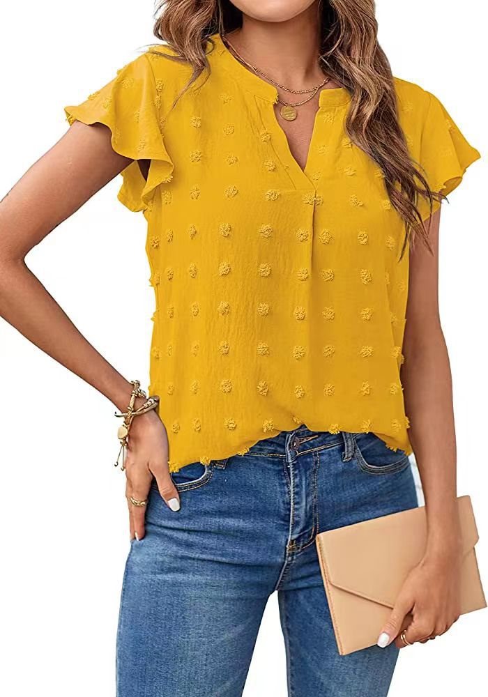 Dame elegant blouse med fint strukturdesign og korte ærmer Stilla