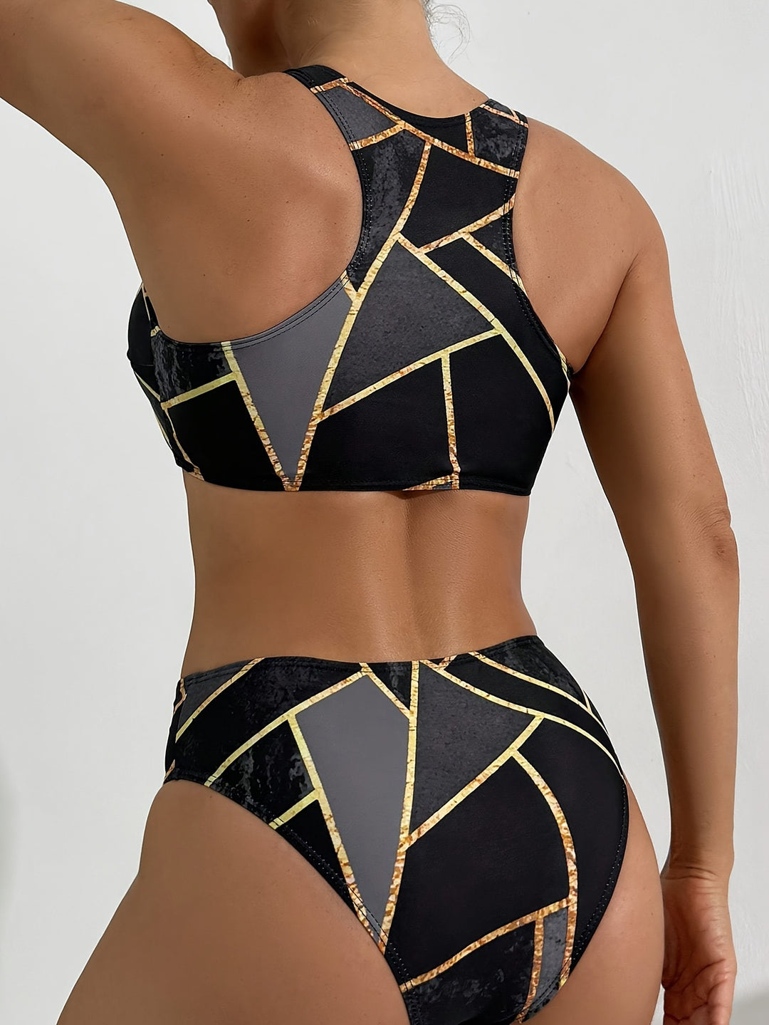Dame Sport-Bikini-Sæt med blomsterdesign og moderne geometrisk mønster Stilla