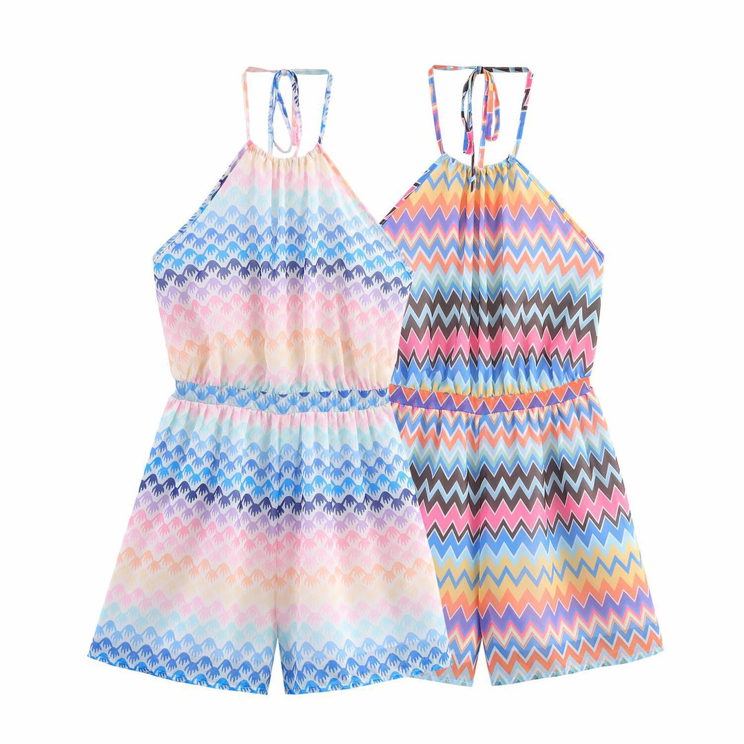 Dame Halter Neck Zickzack Tryk Playsuit Stilla
