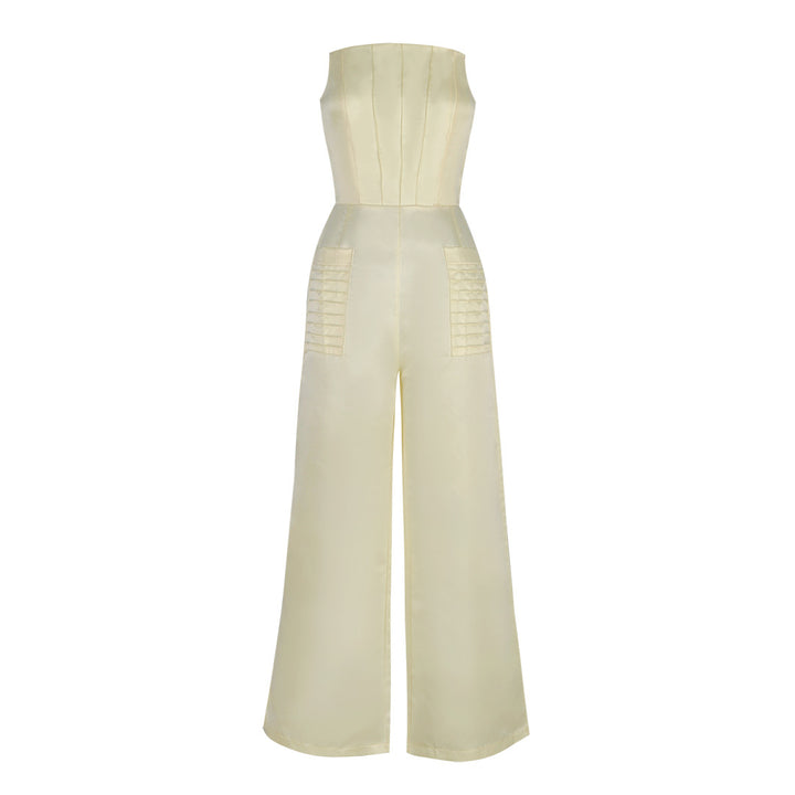 Dame Jumpsuit med elegant skulderfri design og kvalitets plisserede detaljer Stilla