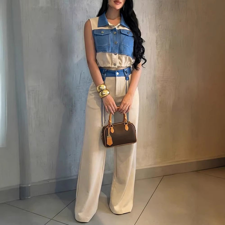Damer Modisch Overalls med Denim-Design og Stylisk-Bund Skovae