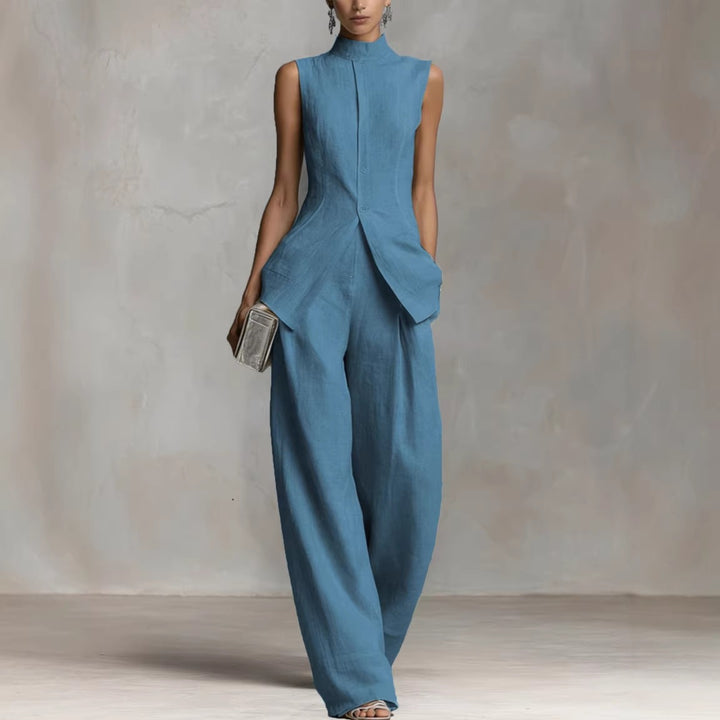 Damer Elegant Jumpsuit med høj hals og bred ben Skovae