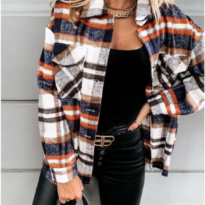 Dame flannel skjorte i ternet design med lommer Stilla