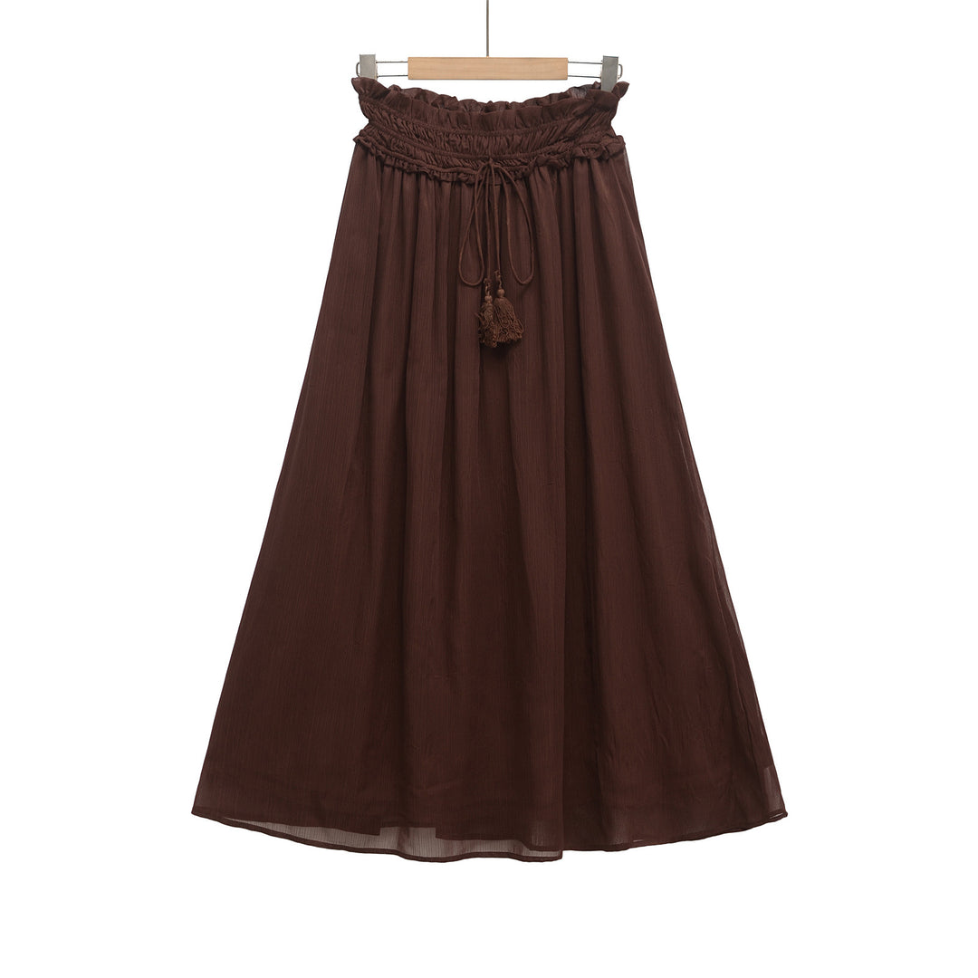 Dame Elegant Maxi Nederdel med justerbar talje og frynsedetalje Stilla