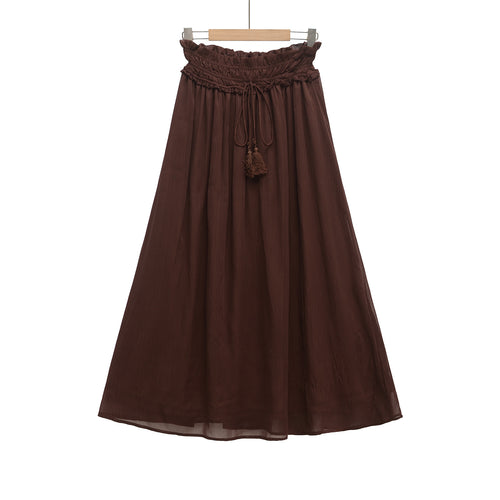 Dame Elegant Maxi Nederdel med justerbar talje og frynsedetalje Stilla
