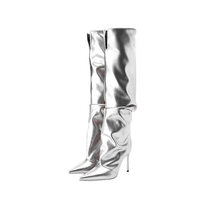 Femme Metallic Slouchy Over-the-Knee Stiletto Støvler Stilla