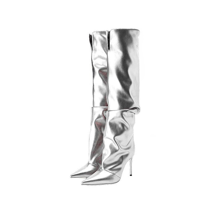 Femme Metallic Slouchy Over-the-Knee Stiletto Støvler Stilla