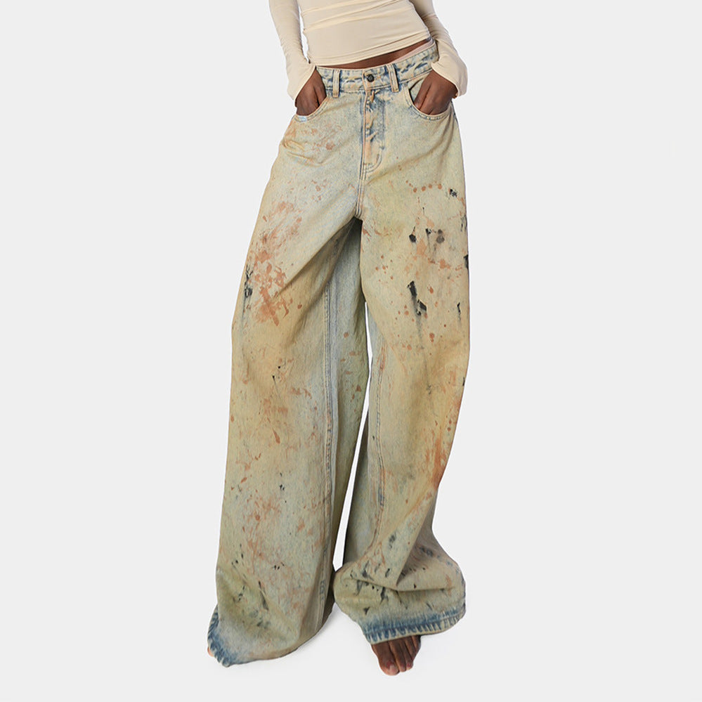 Kvindernes brede jeans med artwork design Stilla