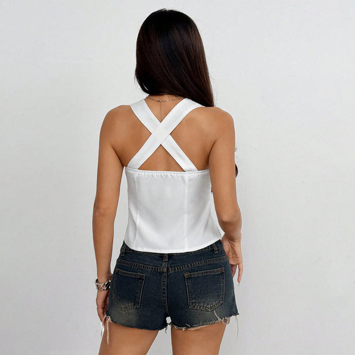 Kvinders Crop Top med dekorativ snøre design og feminin silhuet Stilla