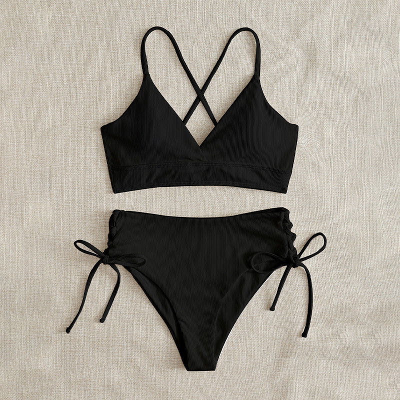 Dame triangel bikini med justerbare bånd og høje benudskæringer Skovae