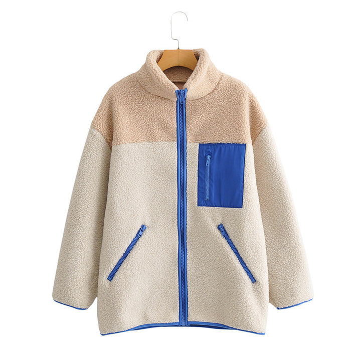 Kvinders Fluffy Fleece Jakke med Høj Krave og Lynlås Stilla