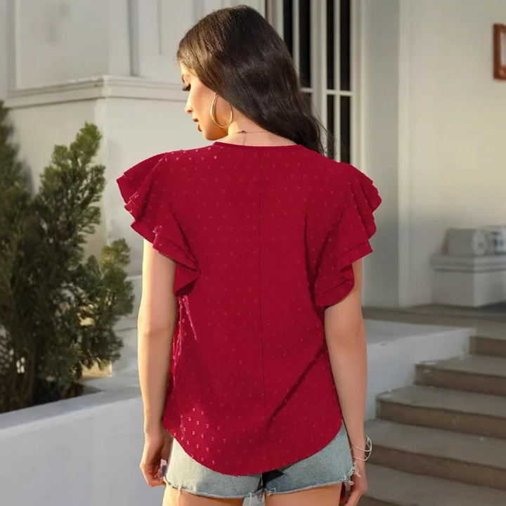 Dame Rynket Skulder V-Hals Bluse Stilla