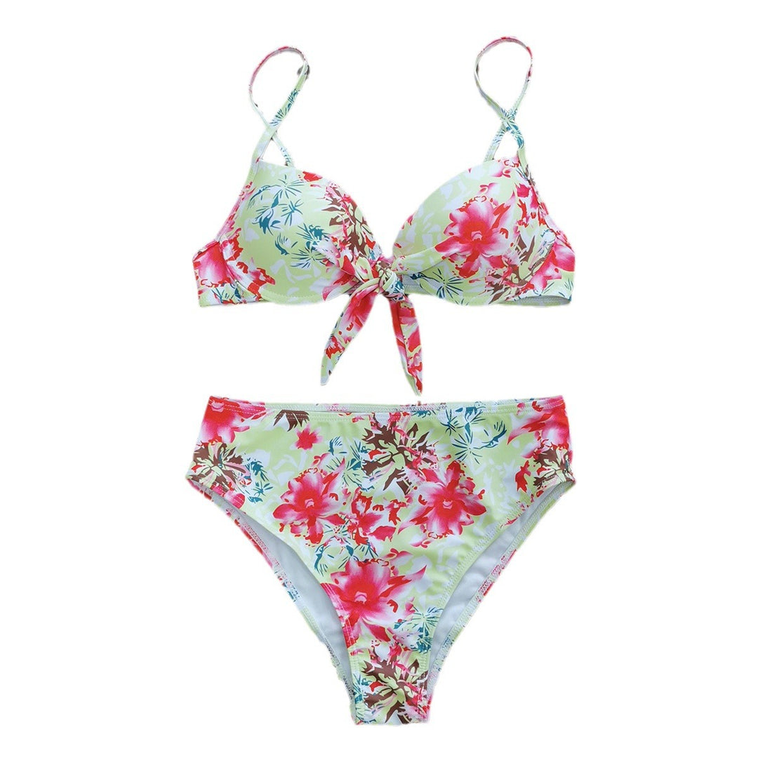 Dame bikini-sæt med blomstret snorebånd og højt taljebånd Stilla