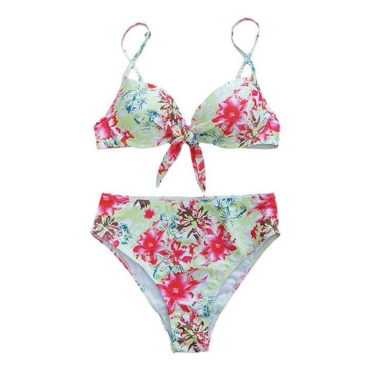 Dame bikini-sæt med blomstret snorebånd og højt taljebånd Stilla