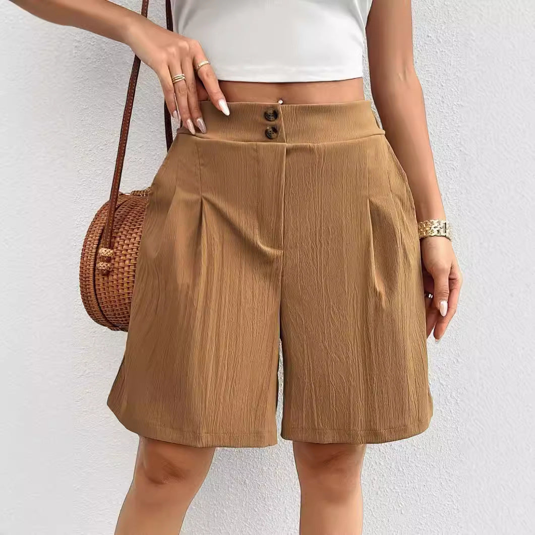 Dame mode shorts med høj talje og elegante folder detaljer Stilla